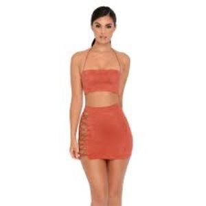 Oh Polly Suede Two Piece in Brick Red [NWT]